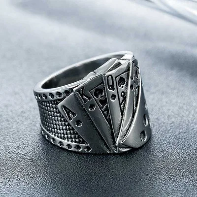 

Personality Punk Style Magic Playing Cards Rings for Men Women Motorcycle Party Vintage Steampunk Finger Ring Cool Jewelry Gifts