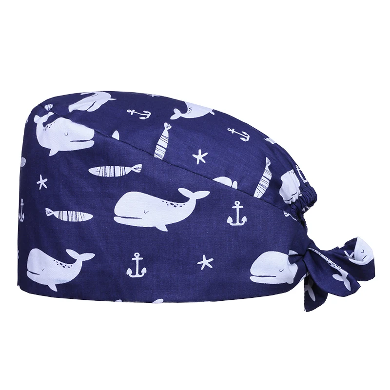 Whale Cap Темно-синяя медицинская Кепка с принтом совы, рабочие головные уборы для медсестры, хирургическая Кепка для стоматологической клиники, для мужчин и женщин, хлопок, медицинские аксессуары - Цвет: Whale Cap
