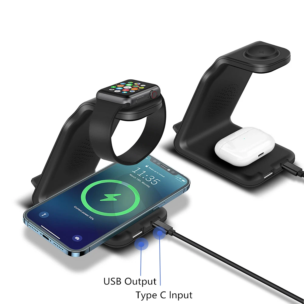 Беспроводная зарядная док-станция 4 в 1 Qi для Apple iWatch 7 6 SE 5 Airpods Pro быстрая зарядка