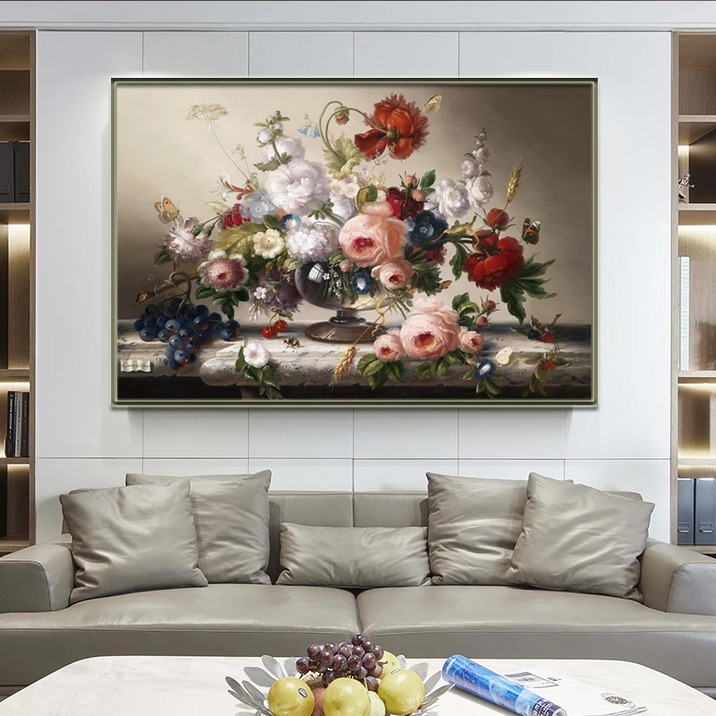 

Classic European Still Life Posters and Prints Wall Art Canvas Painting Flowers Arrangement Wall Pictures for Living Room Decor