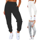 Женские Тренировочные джоггеры, спортивные штаны с карманами, Повседневная Эластичная уличная одежда на шнуровке, Женские однотонные спортивные штаны для спортзала и фитнеса