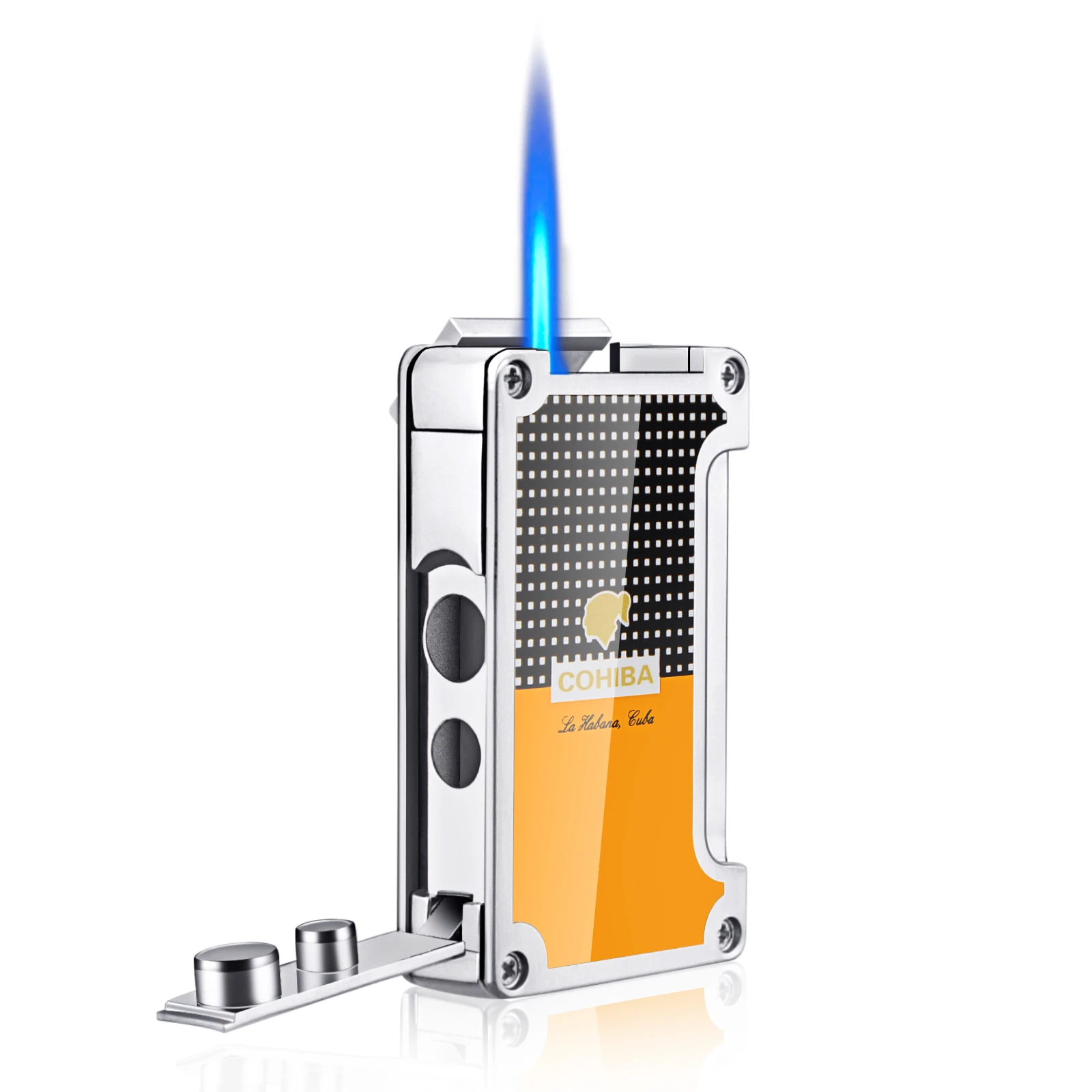 COHIBA 2021 New Cigar Lighter Torch Jet Blue Flame Refillable Butane Gas Lighter with Cigar Punch Cigar Accessories for Gift Box