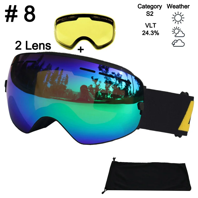 Color 8 With Lens LOCLE противотуманные лыжные очки UV400 лыжные очки двойные линзы Лыжный Сноуборд снежные очки лыжные очки с одной осветляющей линзой - Цвет: Color 8 With Lens