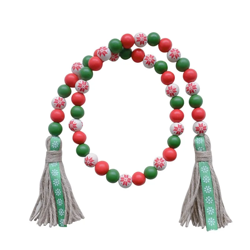 

Colour Wood Bead Garland With Tassels Rustic Farmhouse Tiered Tray Holiday Decorations Natural Country Xmas Home Decor