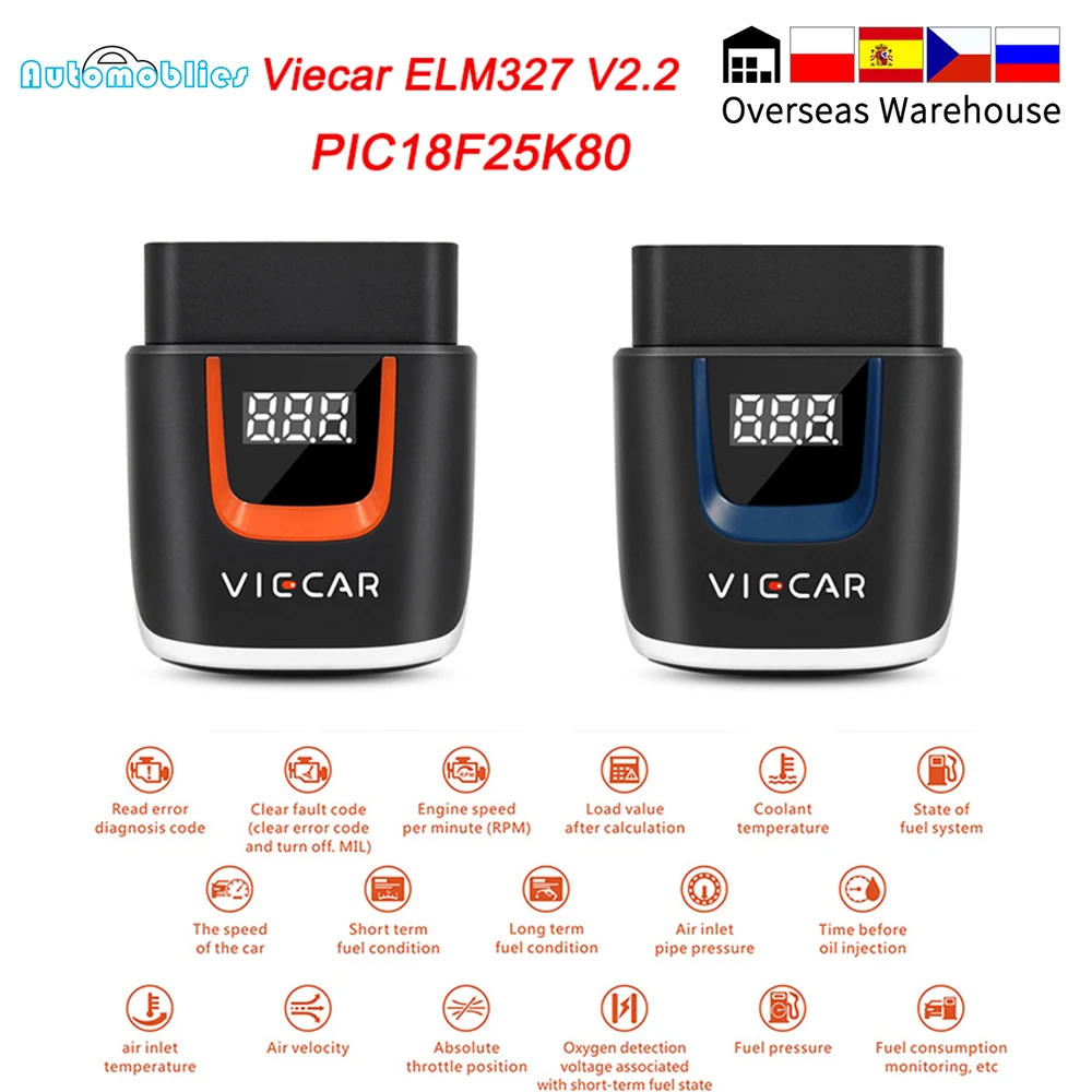 Viecar ELM327 V2.2 Bluetooth 4 0 PIC18F25K80 OBD2 WIFI сканер ODB2 ELM 327 для Android/IOS OBD 2 автомобильный