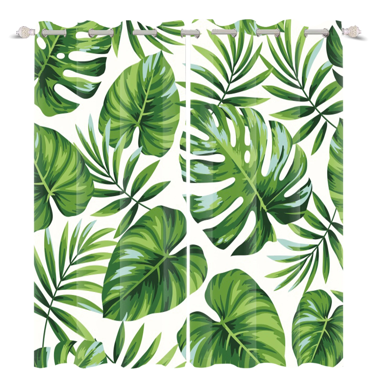 

Tropical Plant Palm Elm Leaves White Window Drapes Home Decor For Living Room With Grommets Accessories Sunshade Cortinas