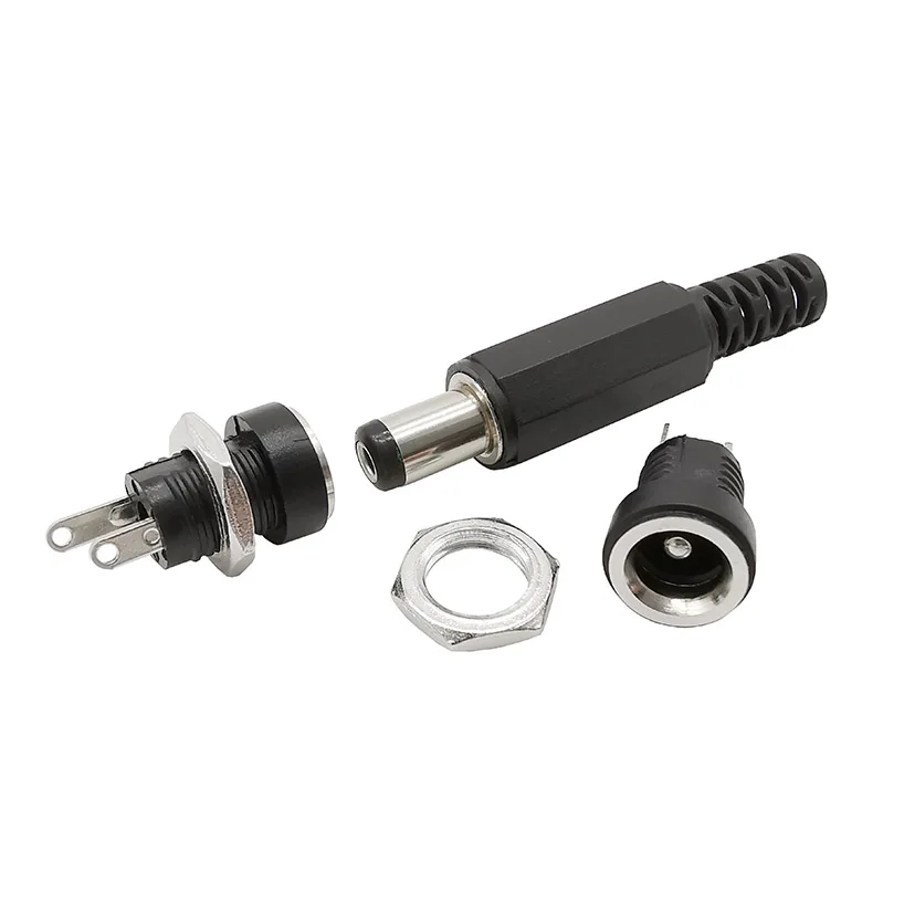 5/10Pcs 5.5 x 2.1mm DC Connectors Male Female Plug Jack Socket Nut Panel Mount Power Adapter 2.1*5.5 DC-022 DC-022B - купить по
