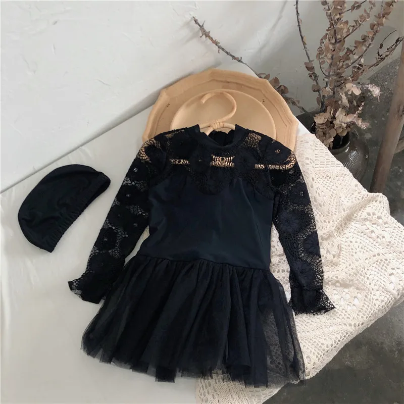 2 шт./компл. корейский купальник с длинным рукавом и кружевом для маленьких