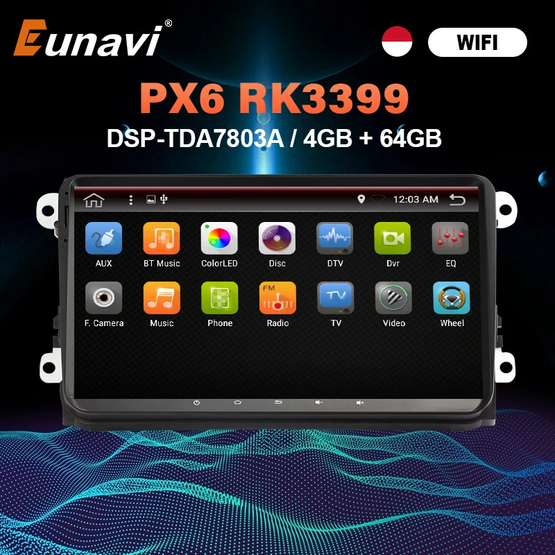 Eunavi Android 10 2 Din автомобильное радио GPS Мультимедиа для VW Polo Jetta Tiguan passat b6 cc fabia Golf Magotan