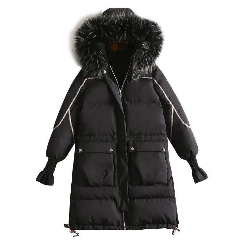 

Produce direct sales 2019 winter black thin cotton jacket large fur collar 100 kg can wear