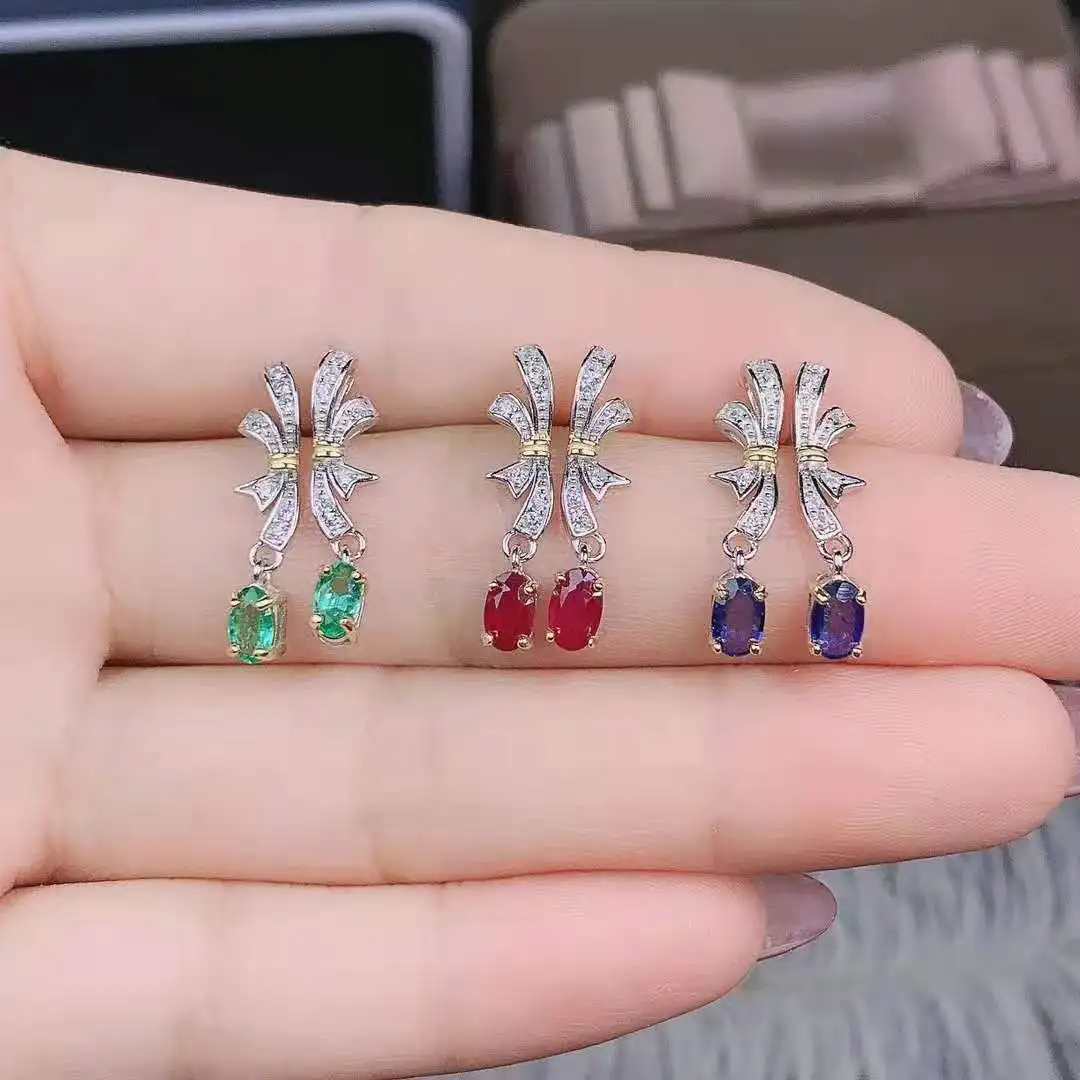 

Natural Sapphire/Emerald S925 Sterling Silver Various Stones Earrings Fine Fashion Weddings Jewelry For Women MeiBaPJFS