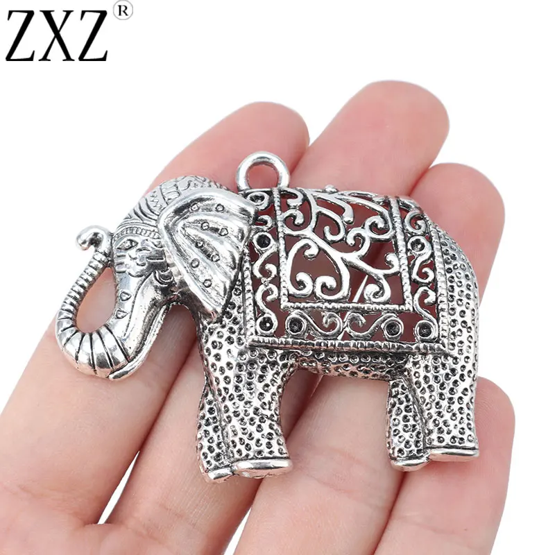 

ZXZ 2pcs Tibetan Silver Large Filigree Lucky Elephant Charms Pendants for Necklace Jewelry Making Findings 60x48mm