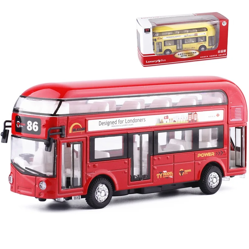 Children's Toy Bus Double Decker London Transport Model Kids' Gift Play Indoor Open &Close Door Flashing With Music TY6008B