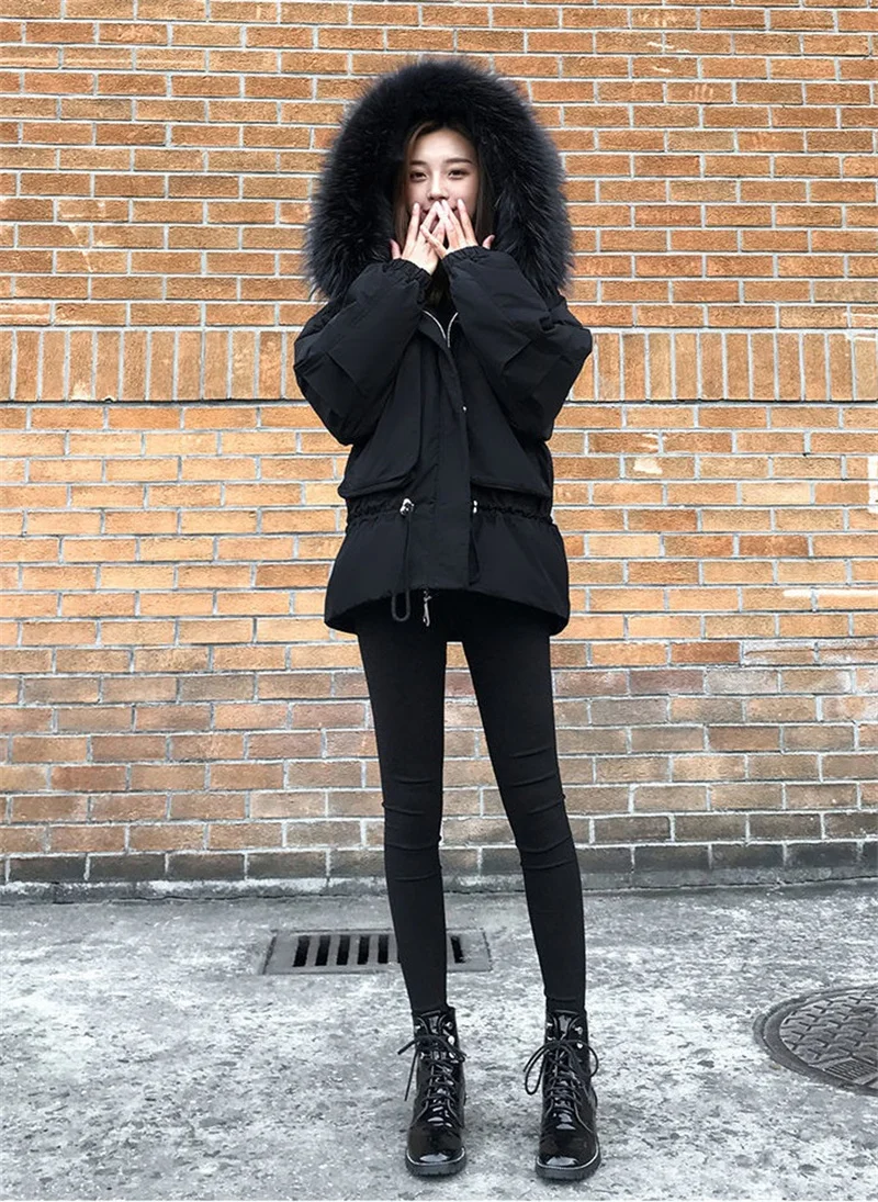 Women Short Down Jacket 2021 New Women Hot Style Tooling Short Coat Korean Version Of The Big Fur Collar To Overcome The Winter