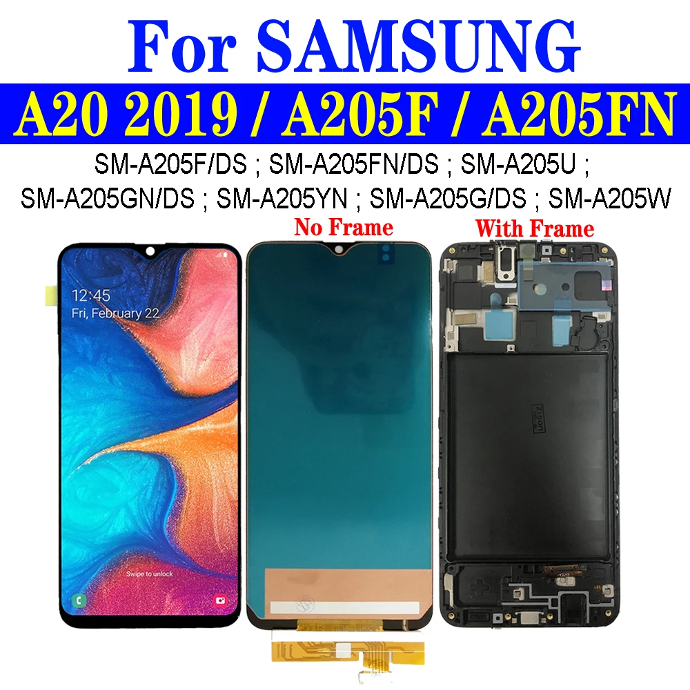 A20 ЖК-дисплей с рамкой для Samsung Galaxy A20 2019 ЖК SM-A205F/DS SM-A205FN дисплей A205 A205YN A205G с цифровым преобразователем сенсорного ввода в 6,4