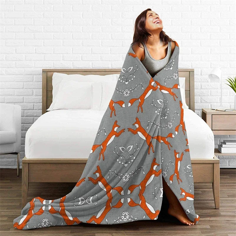 

Fox Jumping Mustard Throw Blanket 3D Print On Demand Sherpa Super Comfortable For Sofa Thin Quilt Air Conditioning Travel