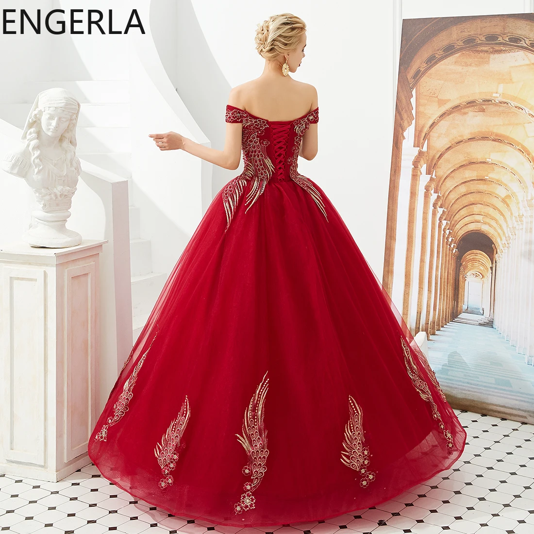 Новинка 2021 элегантное красное вечернее платье с золотой вышивкой А-силуэта в пол