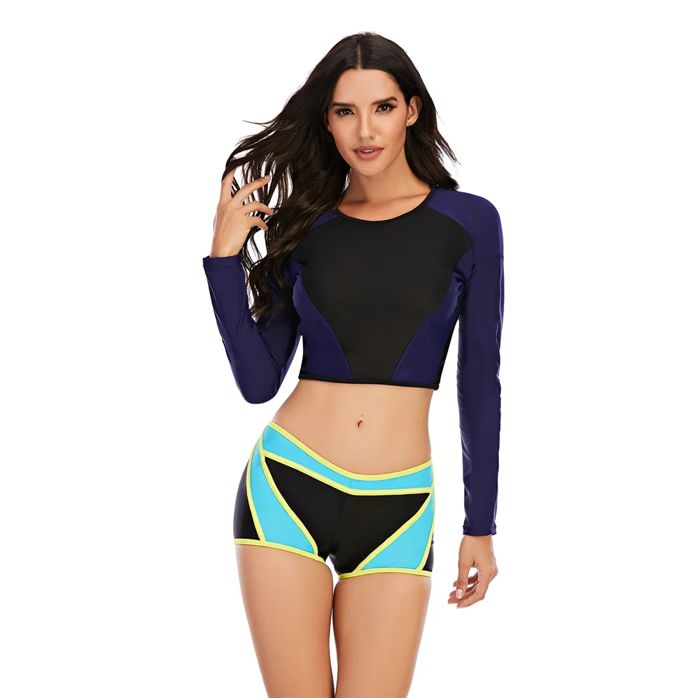 С Длинным Рукавом Рашгард Для женщин из двух частей купальники Высокая Талия