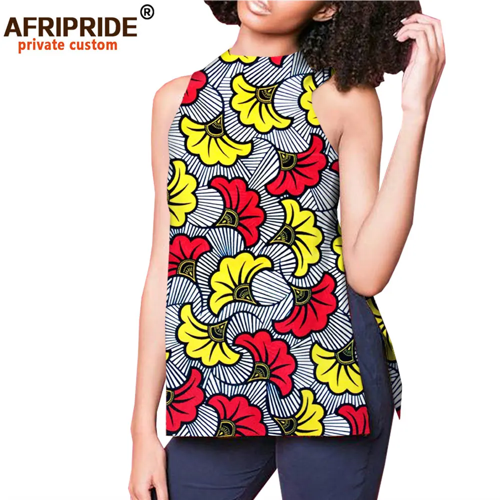 

spring africa casual TOP for women AFRIPRIDE tailor made sleeveless o-neck side split women batik cotton shirt A1822005