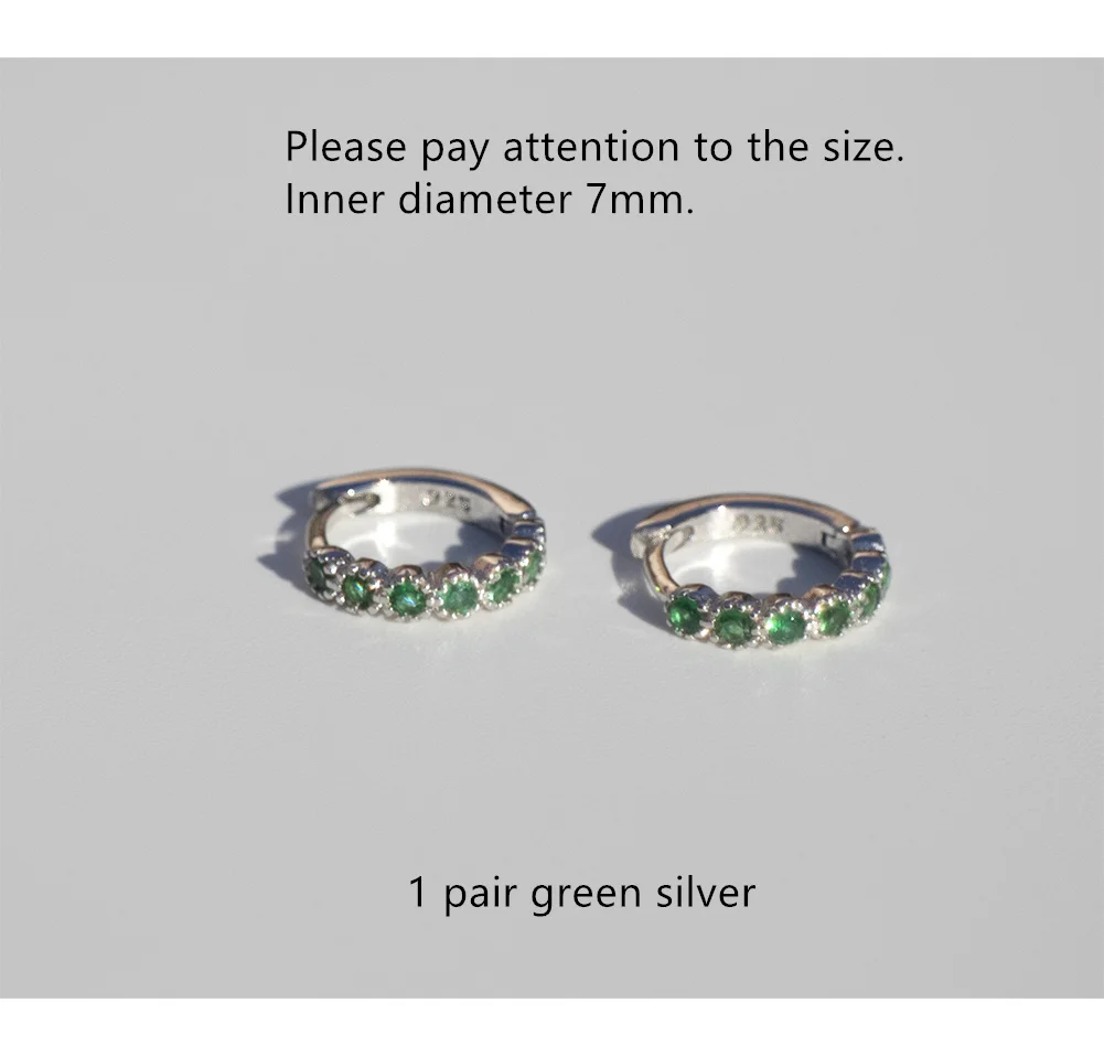 1 pair green silver Серьги из стерлингового серебра 925 пробы, модные циркониевые зеленые, черные, синие, геометрические, Круглые, для ушей, для девочек и мальчиков, серьги для ушей - Окраска металла: 1 pair green silver