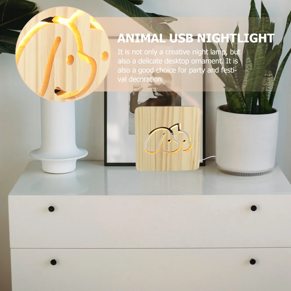 

1Pc Wooden USB Night Light Decorative Light Household Desktop Lamp Ornament