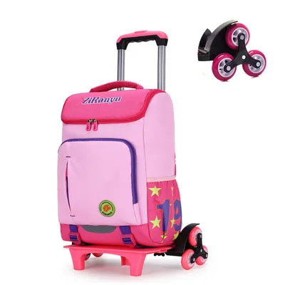 6 wheels Чехол с мультяшной тележкой, школьная сумка для детей 6-10 лет, водонепроницаемый рюкзак для девочек, багаж для путешествий - Цвет: 6 wheels