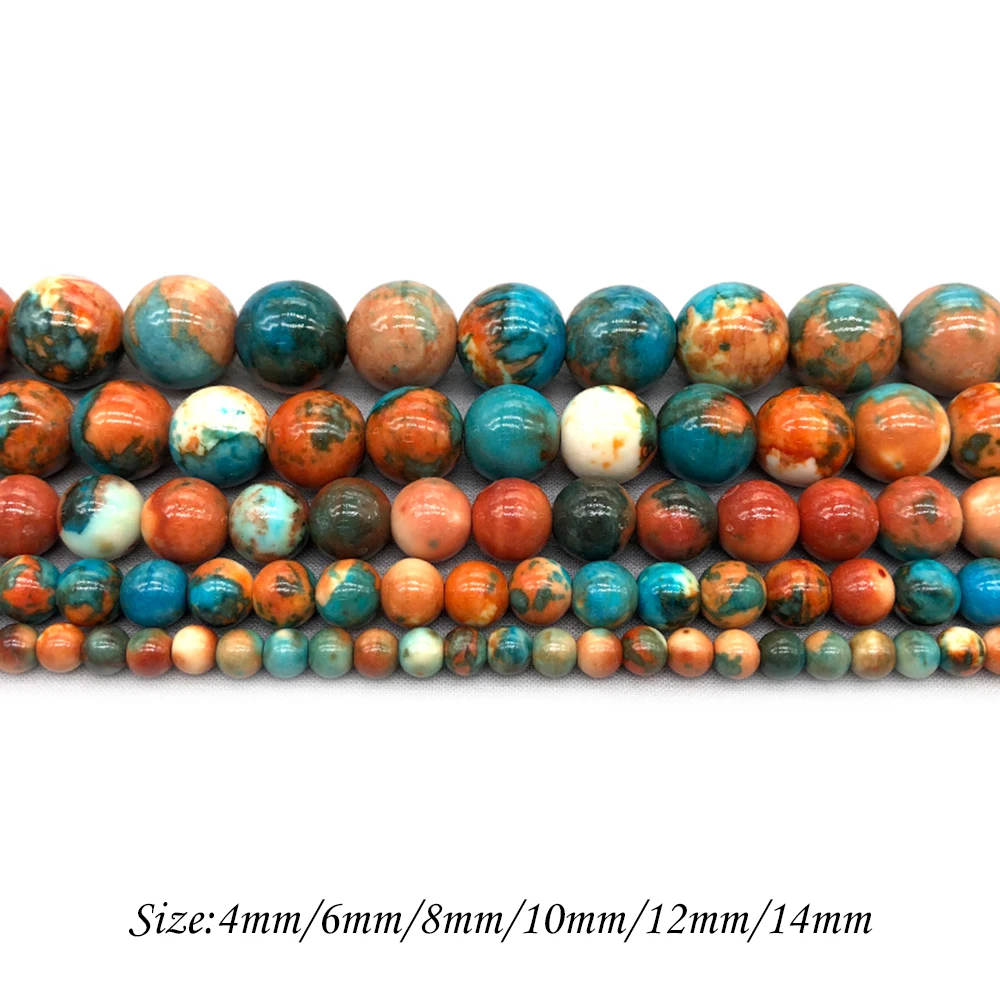 Натуральный камень оранжевый синий точечный Радужный круглые свободные бисеры
