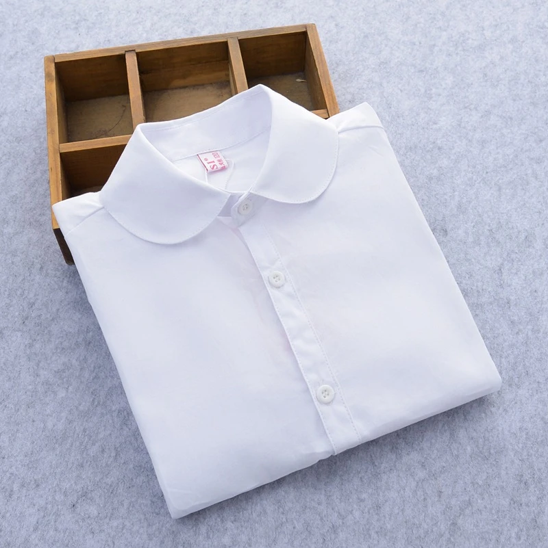 

Children's Shirts Large Size Girls Bottoming Shirt Cotton Student Uniforms White Tops Formal Clothes Base Tops Fat Kids Costumes