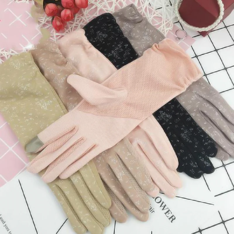 

Summer Driving Sun Protection Gloves Women Girls Mid-long Thin Cotton Sun UV Resistant Touch Screen Gloves Lady Breathable Glove