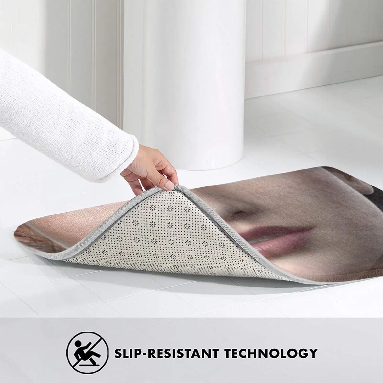 Красивая 3d девушка с черными волосами. Коврик ковер Противоскользящий коврик для