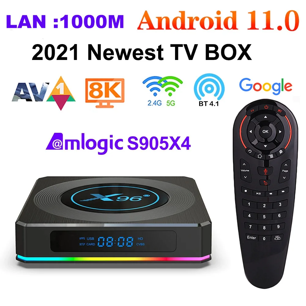 

X96 X4 Amlogic S905X4 Smart RGB Light TV Box Android 11 4G 64G 2.4G 5G Wifi Youtube AV1 Media Player TVBOX 8K 1000M Set Top Box