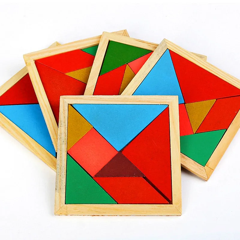 Деревянная головоломка Монтессори 7 шт. красочная квадратная для детей|Пазлы| |