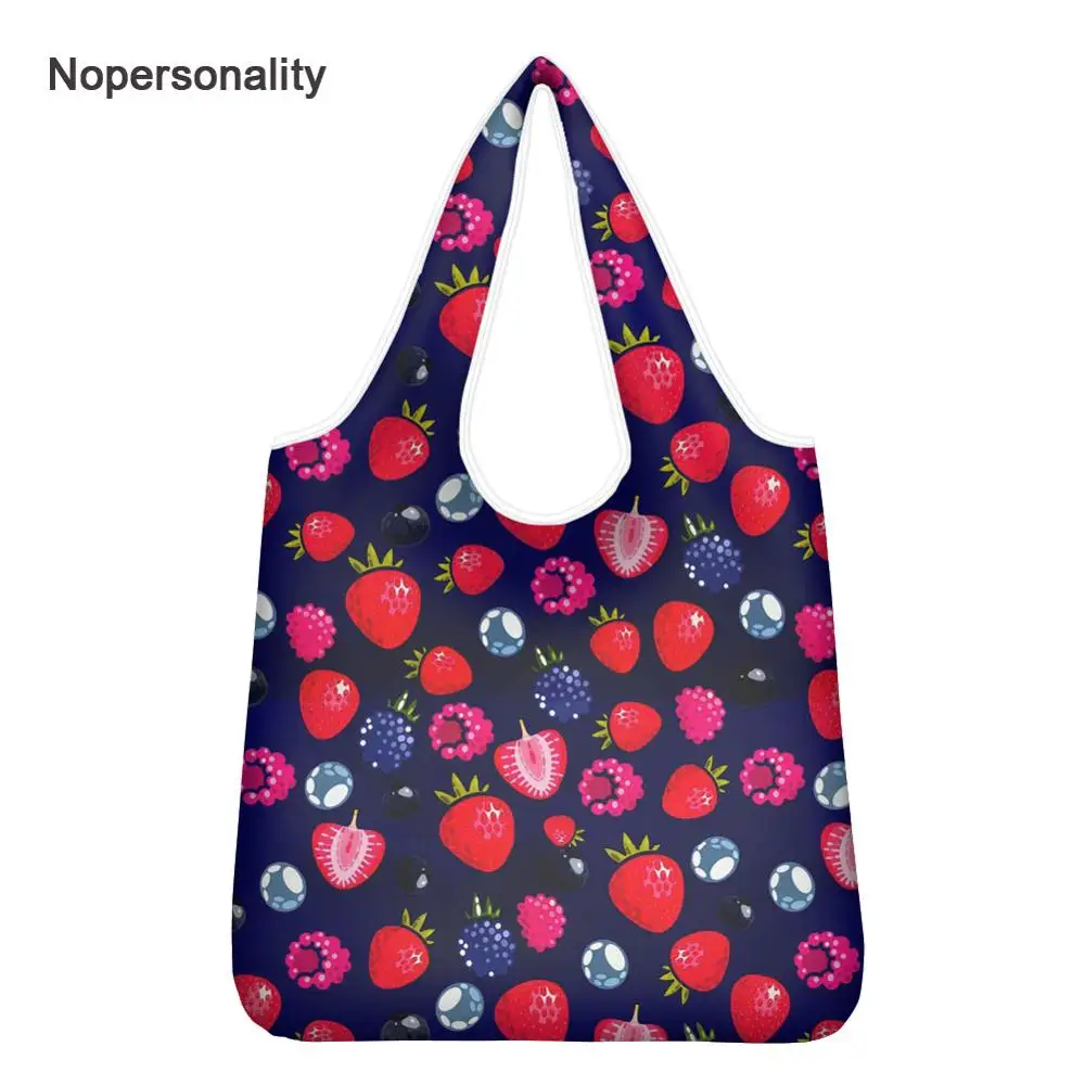 

Nopersonality Colorful Strawberry Cupcake Print Women Shopping Bags Foldable Eco Friendly Travel Handbag Reusable Grocery Bags