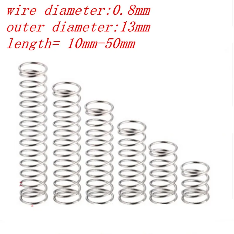 

10pcs wire 0.8mm 0.8x13xL OD=13mm Stainless Steel Small spot compression spring. length 10-50mm