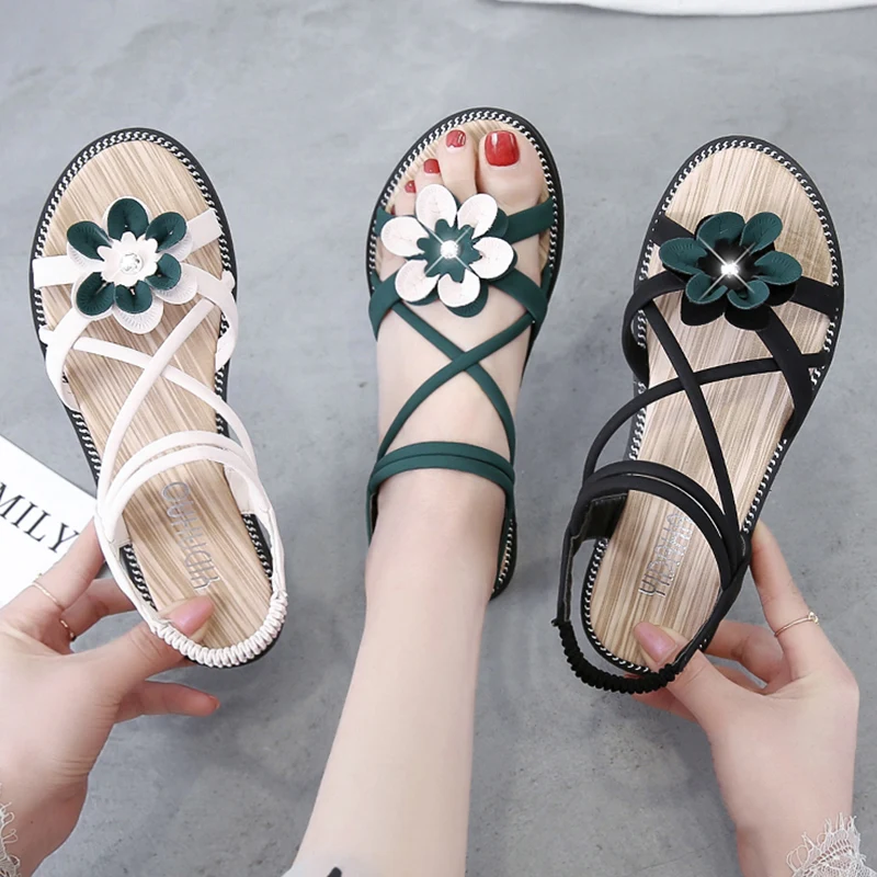 

2021 Sandals Flat Summer Shoes Woman Clogs With Heel Suit Female Beige All-Match New Without Fashion Thick Elastic Band Comfort