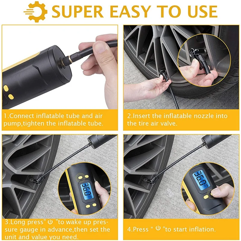

Portable Air Compressor, Pneumatic Pump, 150 Psi, Tire Pump with Gauge, Lcd Display, Various Vehicles