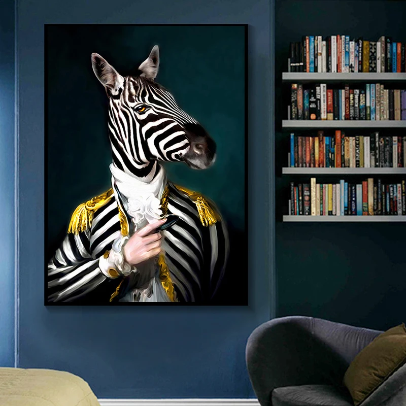 Horse Gentleman Canvas Wall Art Animal Cosplay Oil Painting Print Poster Modern Bedroom Decor Creativity Decorative Picture | Дом и сад