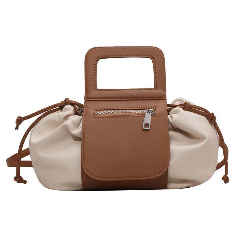 

Contrast color Pleated Large Tote bag 2021 Fashion New PU Leather Women's Designer Handbag Luxury brand Shoulder Messenger Bag