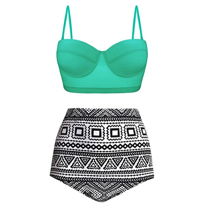 

2 Piece Sets Womens Sexy High-waisted Print Bikini Swimming Suit for Women Bathing Suit Women Swimsuit