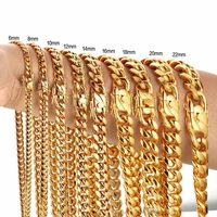 stainless steel boy bling miami curb cuban chain necklaces casting butterfly lock bracelet men hip hop jewelry drop shipping