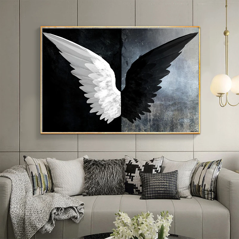 

Nordic Black and White Angel Wings Canvas Painting Posters and Print Wall Art for Living Room Home Decor (No Frame)