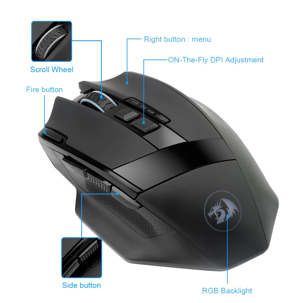 

Redragon Sniper Pro RGB USB Wireless 2.4G Gaming Mouse 16400 DPI Programmable Optics Mice For Computer Gamer PC M801P