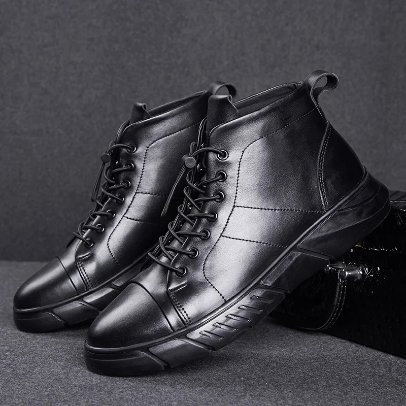 Мужские ботинки из натуральной кожи Уличные модные зимние теплые хлопковые