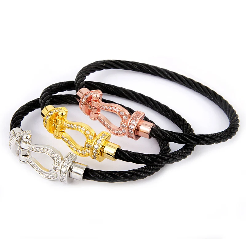 Horseshoe Stainless Steel Bracelet Cord Screw Bracelet Magnet Buckle Cable Wire Hooves Cuff Bracelets Bangles Wristband Bijoux