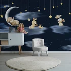 Фотообои в средиземноморском стиле с мультяшным Кроликом, луной, звездой, ночным небом, детская комната, мальчик, спальня, украшение, обои для детской комнаты