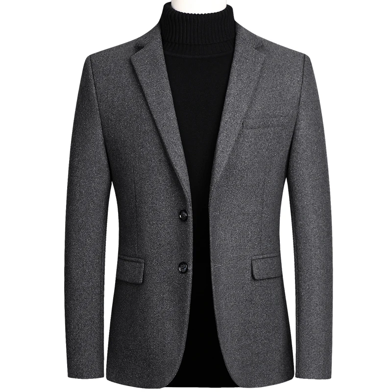 

NEW Fashion Autumn Men Wool Blazer Jacket Winter Casual Slim FIt Suit Business Blazer Coat Outerwear F