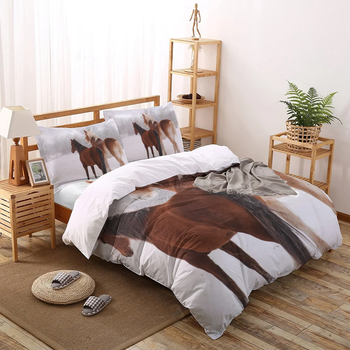 

Horse Snow Scene Animal Pattern Bedding Set Sheet Linens Twin Size Duvet Cover Set For Bed Cover Pillowcase For Home