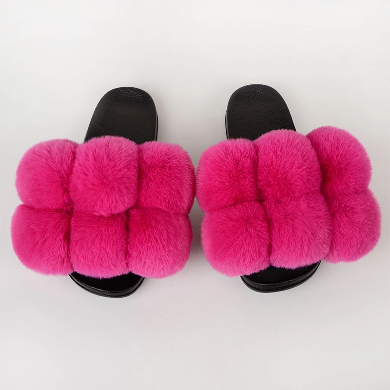 Summer Women Slippers Faux Fur Slides For Women Fluffy Slippers House Female Shoes Woman Slippers With Fur Pom Pon Furry Slides