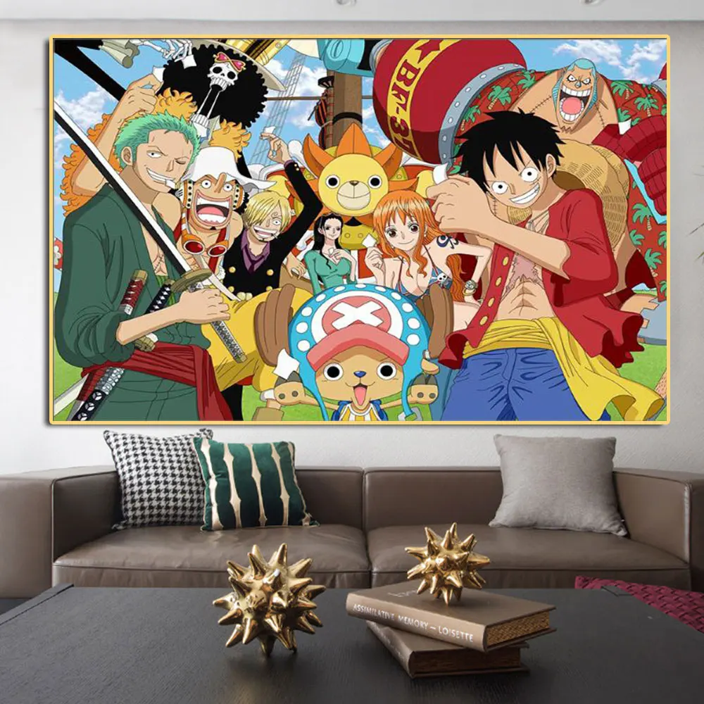 

One Piece Japanese Anime Printing on Canvas Cartoon Poster Decorative Print Picture For Living Room Quadors Decoration No Frame