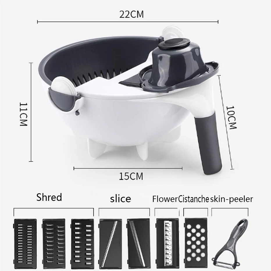 Многофункциональная вращающаяся овощерезка Basedidea 9 в 1 с сливной корзиной для